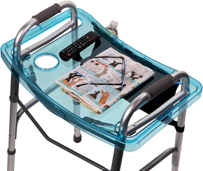 Strongarm Clear View Walker Tray + Bag + Non-Slip Mat & Cup Holder, Tray for Folding Walkers, Food Tray, Walker Accessories, Tray Table for Standard Adult Walkers (Blue) - Image 5